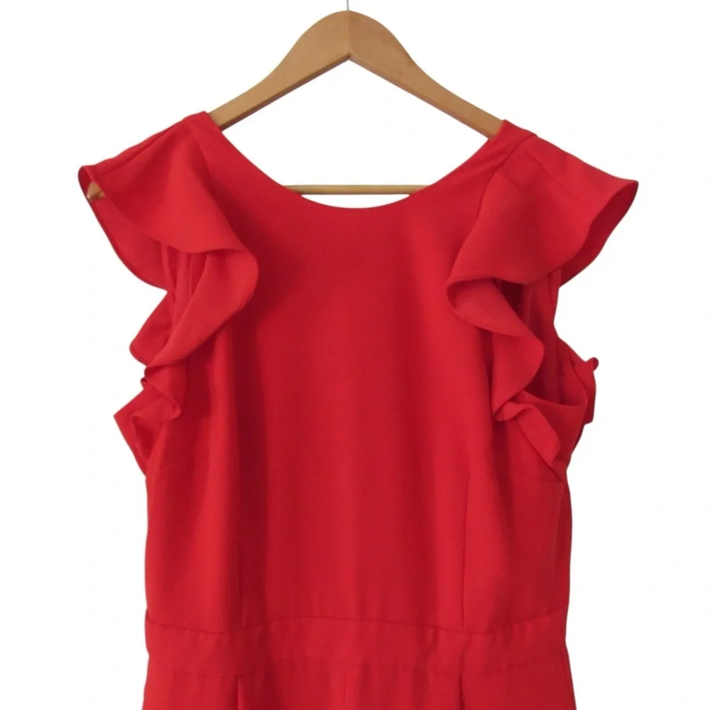 J Crew Sleeveless Ruffle Jumpsuit In 365 Crepe 6 Red Open Back Ankle Length - Picture 4 of 12